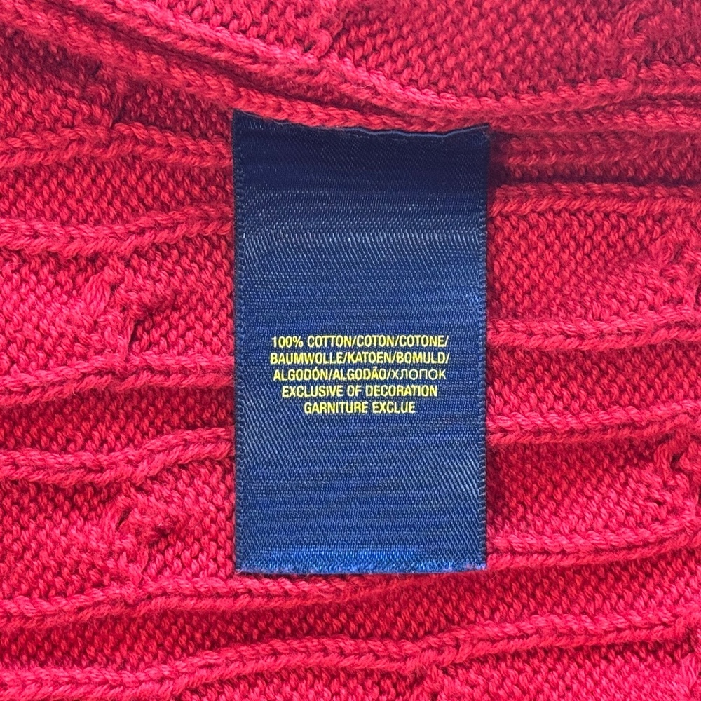 Polo Ralph Lauren Red Cable Knit Sweater Vest 100% Cotton V-Neck - Picture 7 of 7